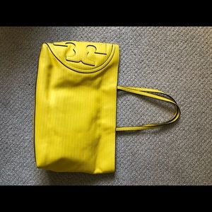Tory Burch Yellow Pebble Leather Tote